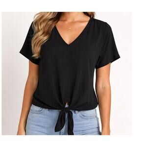 Madewell Black V-Neck Medium Tie Front Top